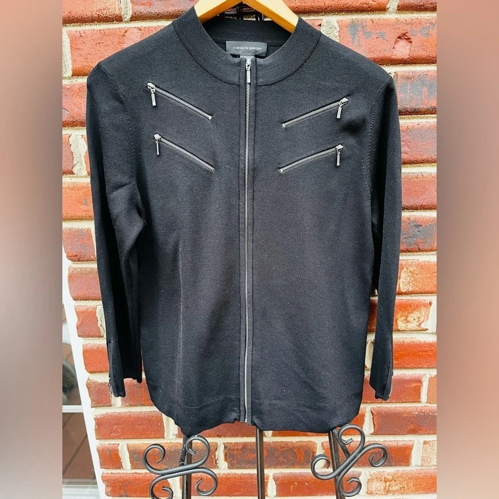 Cable & Gauge Men's Black Zip-Up Sweater